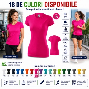 Tricou Damă Sport, pentru sala, alergare, divere activitari sportive, 100% Poliester Extra Dry, Uscare Rapidă, 18 Culori, XS–2XL - Img 10