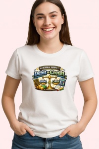 Tricou Debit Si Credit Balanta Contabilitate V1, din bumbac 100% , tricou alb pentru Dama | Barbat - Img 2