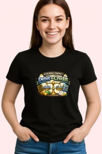 Tricou Debit Si Credit Balanta Contabilitate V1, din bumbac 100%, tricou negru Dama | Barbat