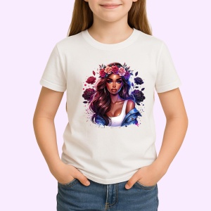 Tricou deep eyes girl rose crown tattoo, fata cu privire profunda si coronita de trandafiri, Copii | Dama | Barbat - Img 3