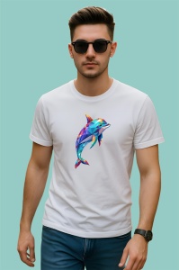 Tricou Delfin Poligonal Colorat, Copii | Dama | Barbat - Img 2