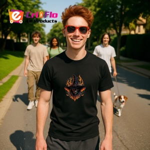 Tricou Demon inflacarat cu par negru si ochi rosii Copii | Dama | Barbat, culoare negru - Img 5