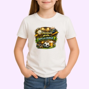 Tricou Dimineti Grele Seri Cu Fotbal Bere Minge, din bumbac 100% , tricou alb pentru Copii | Dama | Barbat - Img 2