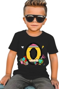 Tricou din bumbac 100% pentru copii, litera O, Back To School, educatie, creioane, carti