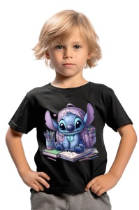 Tricou din bumbac 100% pentru copii, Stitch, Back To School, educatie, calculator, creioane - Img 4