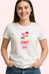 Tricou Din Inima Mea Pentru Tine Sefa, din bumbac 100%, tricou alb, Dama | Barbat