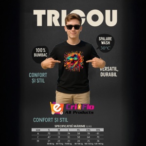 Tricou Dinozaur rosu portocaliu in stil exploziv Copii | Dama | Barbat, culoare negru - Img 6