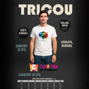 Tricou Dinozaur verde portocaliu cu vopsea fundal alb Copii | Dama | Barbat - Img 6