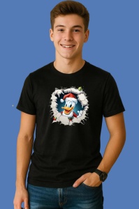 Tricou Donald Cu Fundal Inchis Si Zambet Craciun, din bumbac 100% Copii | Dama | Barbat