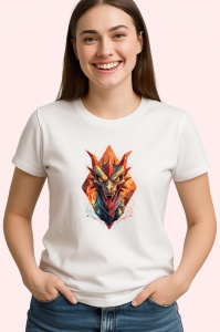 Tricou Dragon Rosu Portocaliu Stil Poligonal, Copii | Dama | Barbat