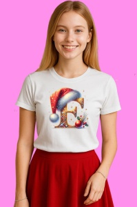 Tricou E Litere Alfabet Craciun Impodobite Cu Decoratiuni, din bumbac 100% Copii | Dama | Barbat - Img 3