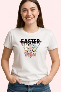 Tricou Easter Vibes Urechi Iepure Flori Colorate, din bumbac 100% , tricou alb pentru Copii | Dama | Barbat - Img 3