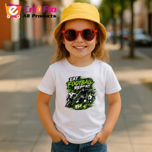 Tricou Eat Football Sleep Repeat Design Gri V1, din bumbac 100% , tricou alb pentru Copii | Dama | Barbat - Img 5