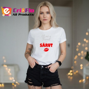 Tricou El Mi-A Furat Un Sarut, din bumbac 100%, tricou alb, Dama | Barbat - Img 2