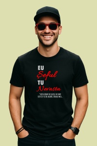 Tricou Eu Sef Tu Nevasta, din bumbac 100%, tricou negru, Dama | Barbat - Img 2