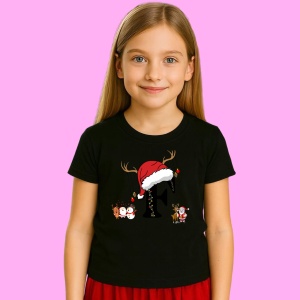 Tricou F Litera Cu Luminite Reni Si Mos Craciun, din bumbac 100% Copii | Dama | Barbat - Img 3
