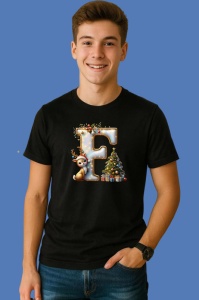 Tricou F Litere Craciun Cu Ren, Brad, Luminite Si Cadouri, din bumbac 100% Copii | Dama | Barbat - Img 3