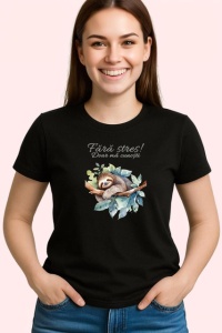 Tricou Fara Stres Lenes Dormind Pe Ramura Flori, din bumbac 100%, tricou negru Copii | Dama | Barbat - Img 3