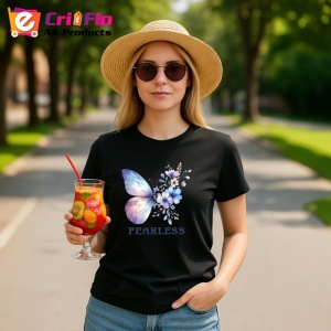 Tricou Fearless fluture albastru pastel cu flori delicate Copii | Dama | Barbat, negru - Img 10