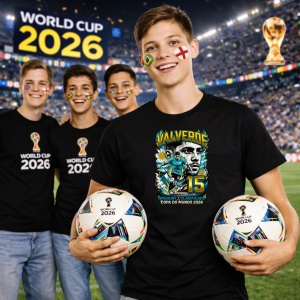 Tricou Federico Valverde Uruguay World Cup Fifa 2026, din bumbac 100%, tricou negru, Copii | Dama | Barbat - Img 7