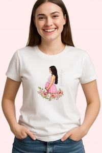 Tricou Femeie Insarcinata Roz, din bumbac 100%, tricou alb, Dama | Barbat - Img 2
