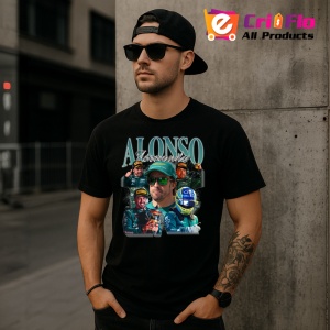 Tricou Fernando Alonso Portret Cu Ochelari Echipa Aston Martin, Copii | Dama | Barbat , tricou negru - Img 11