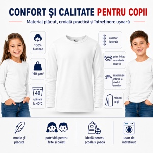 Tricou Fete Mânecă Lungă din Bumbac 100% bluza simpla copii - Img 3