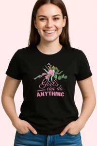 Tricou Fetele Pot Face Orice Design Floral V1, din bumbac 100%, tricou negru Dama - Img 2