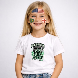 Tricou Firas Al Buraikan Saudi Arabia World Cup Fifa 2026, din bumbac 100%, tricou alb, Copii | Dama | Barbat - Img 2
