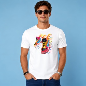 Tricou Fire Sneaker Burning Shoe Blue Red Urban Street Fashion, din bumbac 100% Copii | Dama | Barbat - Img 2