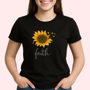 Tricou Floarea soarelui cu fluturi Negru, Copii | Dama | Barbat - Img 2