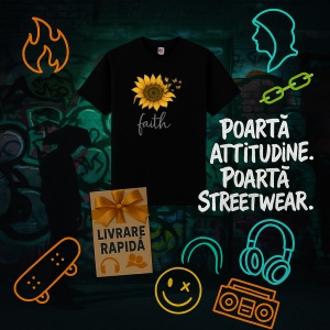 Tricou Floarea soarelui cu fluturi Negru, Copii | Dama | Barbat - Img 7