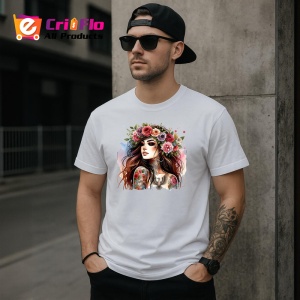 Tricou flower crown confident girl with tattoos, fata increzatoare cu tatuaje si coronita florala, Copii | Dama | Barbat - Img 5