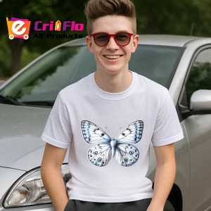 Tricou Fluture alb cu accente albastre design simplu si rafinatFluture alb cu accente albastre design simplu si Copii | Dama | Barbat Barbat - Img 5