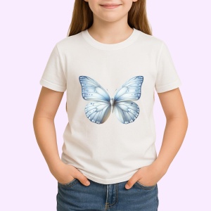 Tricou Fluture alb cu nuante pastel albastre aspect aerian Copii | Dama | Barbat Barbat