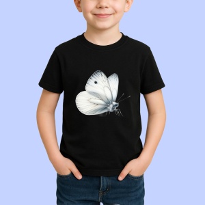 Tricou Fluture alb cu umbre gri in stil natural si realist Copii | Dama | Barbat, negru - Img 3