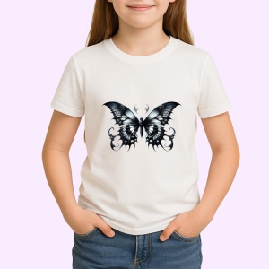 Tricou Fluture alb negru cu aspect gotic si aripi fine Copii | Dama | Barbat Barbat - Img 4