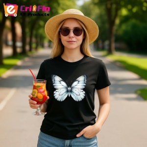 Tricou Fluture alb sidefat cu accente gri elegant si subtil Copii | Dama | Barbat, negru - Img 10