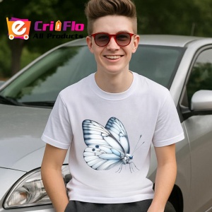 Tricou Fluture alb sidefat cu aripi rotunjite simplu si delicat Copii | Dama | Barbat Barbat - Img 6