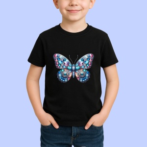 Tricou Fluture albastru cu detalii stralucitoare in degrade Copii | Dama | Barbat, negru - Img 3