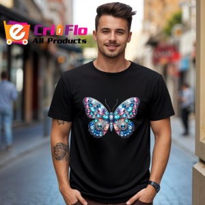 Tricou Fluture albastru cu detalii stralucitoare in degrade Copii | Dama | Barbat, negru - Img 6