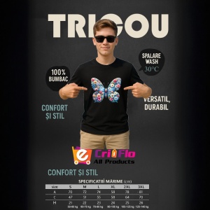 Tricou Fluture albastru cu flori pe aripi grafica vesela Copii | Dama | Barbat, negru - Img 7