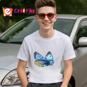 Tricou Fluture albastru cu galben model simetric ilustrat Copii | Dama | Barbat Barbat - Img 5