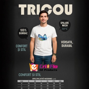 Tricou Fluture albastru cu galben model simetric ilustrat Copii | Dama | Barbat Barbat - Img 6