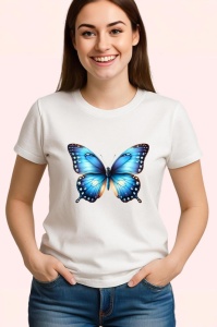 Tricou Fluture albastru intens cu accente aurii si margini negre Copii | Dama | Barbat Barbat - Img 3