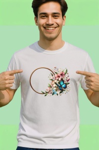 Tricou Fluture albastru pe coronita florala stil romantic decorativ Copii | Dama | Barbat Barbat - Img 2