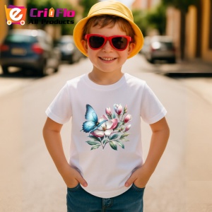 Tricou Fluture albastru pe flori de magnolie compozitie botanica Copii | Dama | Barbat Barbat - Img 11