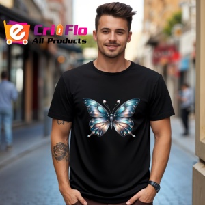 Tricou Fluture albastru perlat cu reflexii sidefate Copii | Dama | Barbat, negru - Img 6