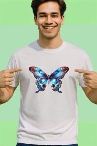 Tricou Fluture albastru si portocaliu in stil exotic Copii | Dama | Barbat Barbat - Img 2