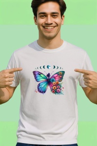 Tricou Fluture colorat cu flori si fazele lunii design boem Copii | Dama | Barbat Barbat - Img 2